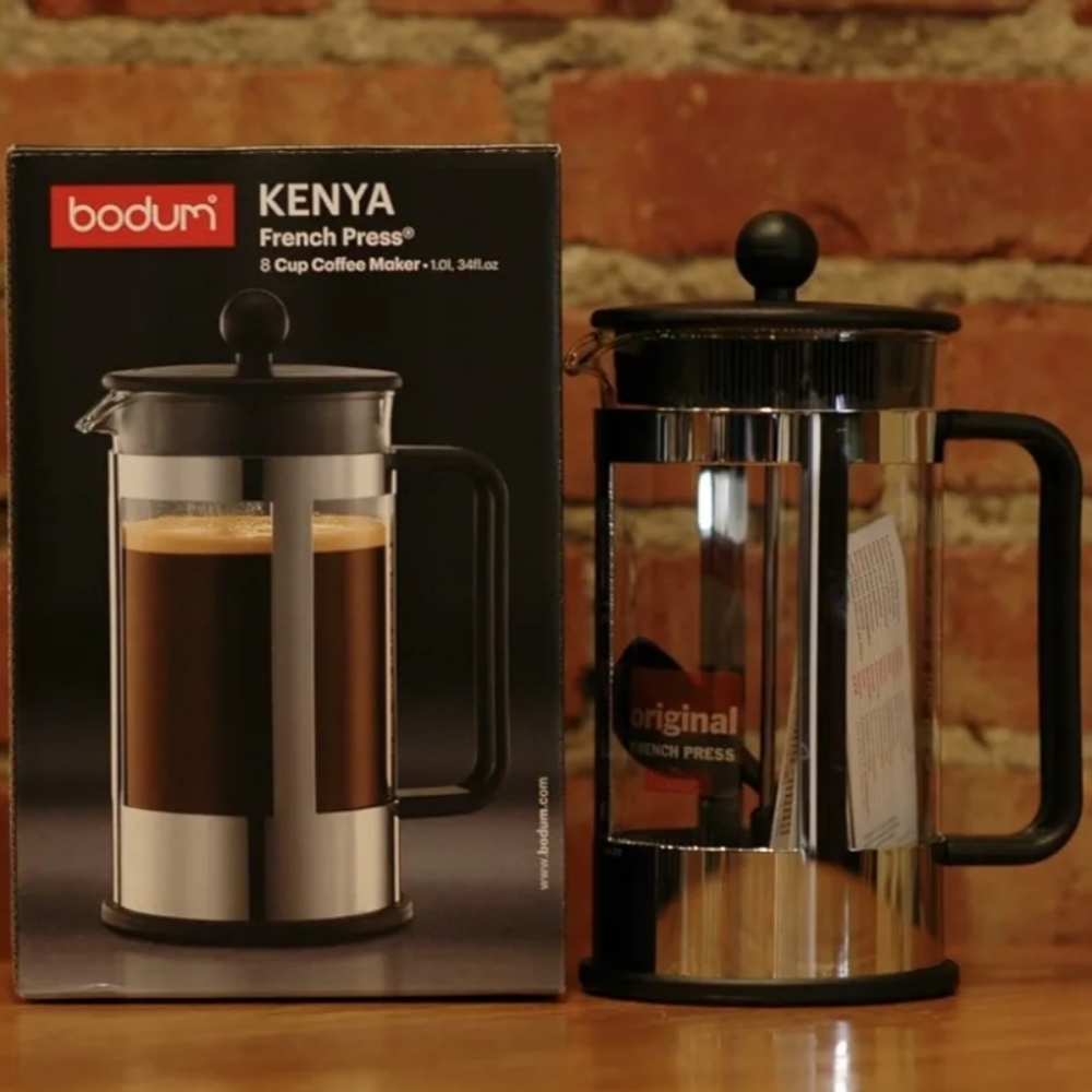 🆕️ Bodum Kenya 8-Cup French Press Coffee Maker, 34 oz, Stainless Steel, Black
